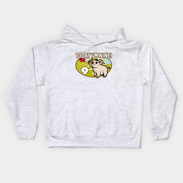 Kid's 9th Birthday T-Shirt Today I'm Nine! Cute Pig Kids Hoodie by CoffeeandTeas